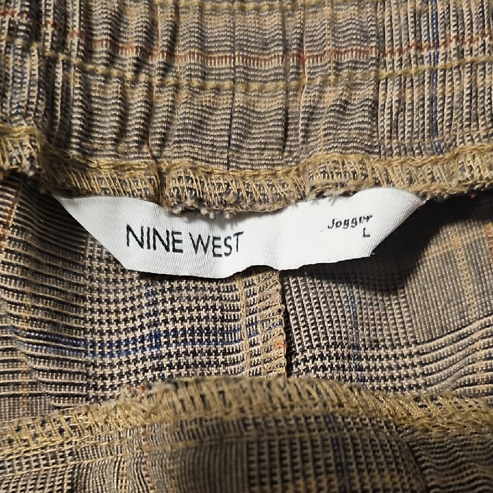 Nine West Brown Plaid Drawstring Joggers - Picture 2 of 3